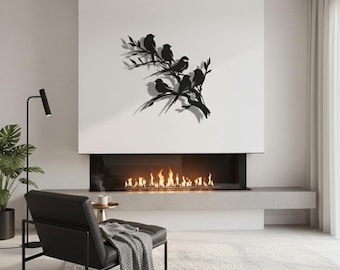 木の金属製壁アート、鳥の壁飾り、茂みにとまる鳥、屋内屋外ガーデンサイン、クリスマスプレゼント