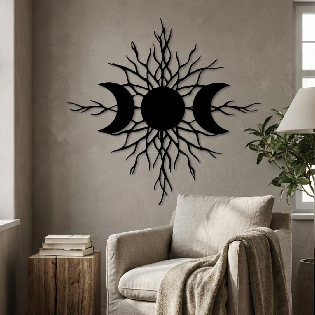 Triple Moon Metal Wall Art, Mystical Moon Phase Decor, Gothic Witchy ...