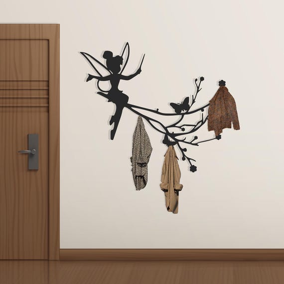 Fairy Girl Metal Coat Rack, Butterfly Entryway Organizer, Wall