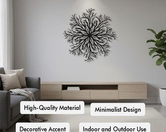 Arte de pared de metal con forma de árbol de la vida, decoración abstracta redonda para chimenea, decoración de pared de metal para colocar sobre el sofá.
