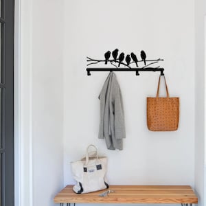 Birds on Branch Modern Coat Rack / Wall Mounted Branch Decor / Entryway Organizer / Modern Coat Hanger /Clothes Wall Hanger/Metal Wall Hooks