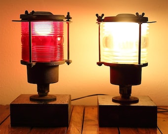 Vintage scheepslantaarn koper messing maritieme lamp Groenland Piteraq rood of helder glas