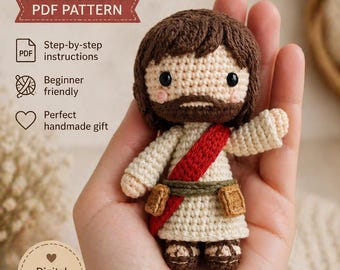 Muñeco de Jesús de ganchillo con cordero, peluche cristiano hecho a mano de amigurumi, regalo de bautismo, regalo de primera comunión