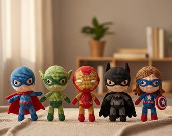 5 Amigurumi Superhelden Häkelanleitungen Bundle, Chibi Doll Anleitung (PDF Download)