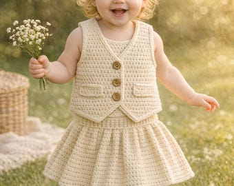 Baby Crochet Vest and Skirt Pattern – Textured Set, Beginner Friendly 0-12  (PDF Download)