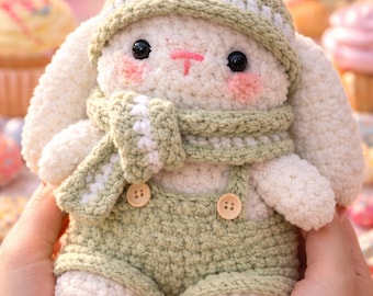 Patrón de conejito de ganchillo de invierno en PDF / Muñeco de conejito amigurumi / Peluche - Fácil para principiantes - Descarga instantánea