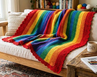 Crochet Rainbow Blanket Pattern PDF, Colorful Baby Blanket Crochet Pattern, Easy Chevron Rainbow Throw Pattern, Modern DIY Afghan Pattern