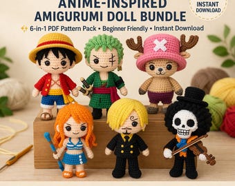 Paquete de patrones de ganchillo para muñecos amigurumi de anime (PDF 6 en 1)