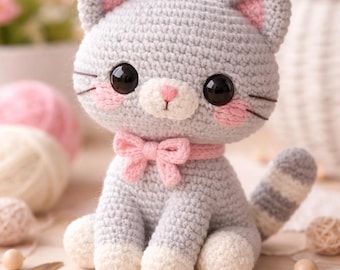 Patrón de amigurumi de gato a crochet en PDF, juguete de peluche de gatito kawaii, animal de peluche apto para principiantes - calico