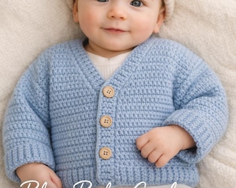 Patrón de cárdigan azul para bebé a crochet, suéter fácil para recién nacido (patrón en PDF)