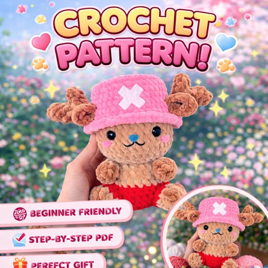 Chopper Amigurumi PDF Tutorial, Anime Plush Toy Crochet Pattern, DIY ...
