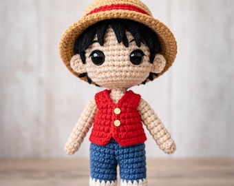 Luffy Amigurumi Crochet Pattern – One Piece Pirate Doll Tutorial (PDF Download)