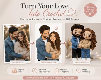 Custom Crochet Couple Pattern PDF From Your Photo, Personalized Amigurumi Doll Pattern, AI Cartoon to Crochet, Digital PDF Gift