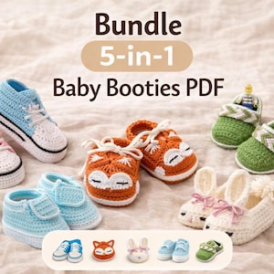 Lot de motifs au crochet 5 en 1 pour bébés (baskets, chaussons, sabots) (Modèle PDF)