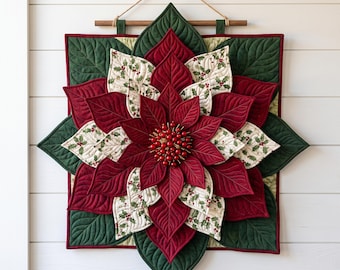 Poinsettia Quilt Pattern PDF, Christmas Wall Hanging Pattern, Quilted Flower Decor, Holiday Sewing Pattern, Festive DIY Gift