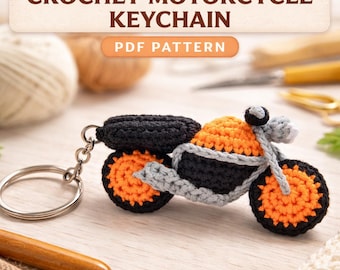 Patrón de llavero de motocicleta de ganchillo (PDF), tutorial de amigurumi de motocicleta, apto para principiantes