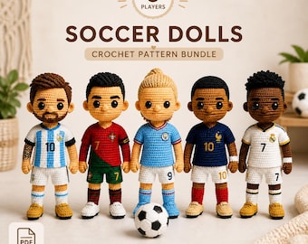Häkelanleitung für Fußball-Puppen im PDF-Format | Amigurumi Fussballer | 5 Schnittmuster | Anfängerfreundliches Spielzeug-Häkelmuster | DIY Geschenk