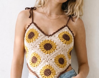 Sunflower Crochet Top Pattern PDF | Granny Square Halter | Boho Summer Crop Top | Festival Outfit