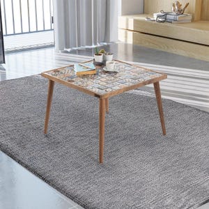 Tavolino da caffè in piastrelle di ceramica fatto a mano, struttura in legno rustico per mobili decorativi del soggiorno