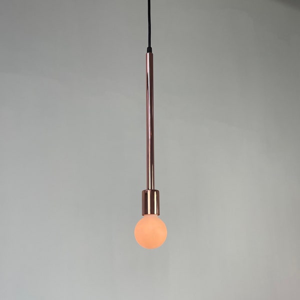 Modern Copper Matchstick Pendant Light Fixture, in stock, Black, Minimal Dimmable Hanging LED Lamp, Hardwire or Plugin, Kitchen Ceiling