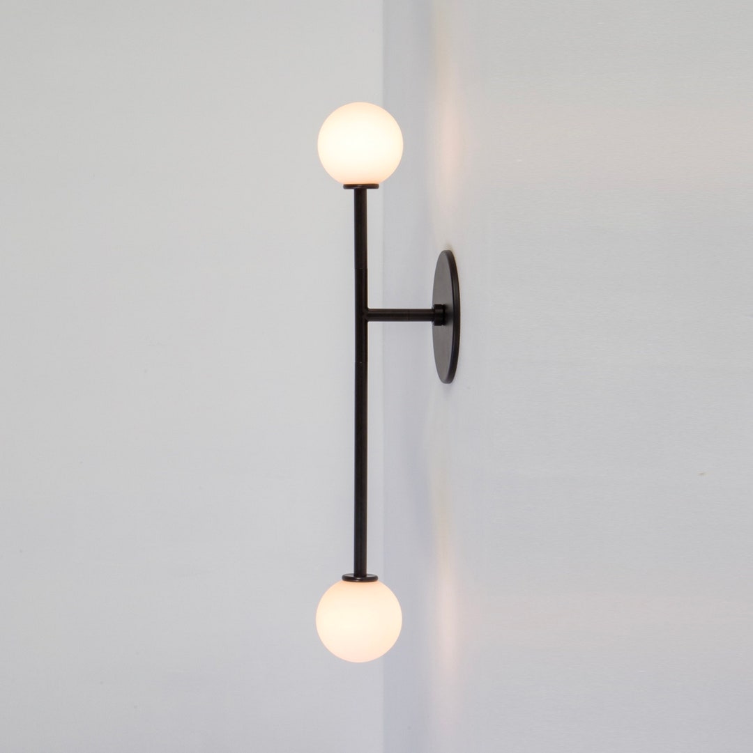 T Sconce Offset, Modern Black Globe Vanity Wall Light, Contemporary White Frosted Glass Surface