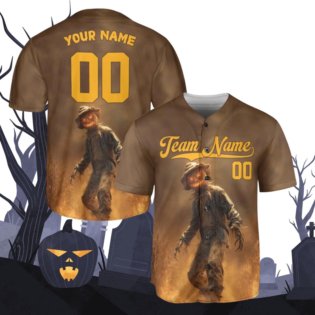Custom 3D Halloween Scarecrow Baseball Jersey – Pumpkin Head