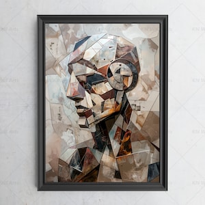 Picasso style cubism art print, cubism art printable, abstract painting wall art, robot wall art decor, digital art download