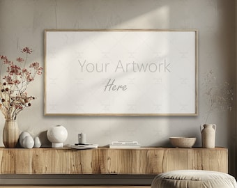 16x9 TV Frame Mockup, Simple Wood Frame Mock up, Vintage Antique Frame. Samsung Frame TV Art. Digital download, Commercial use. Smart Object