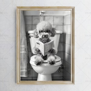Bathroom Wall Art,  Funny Dog Wall decor, Dog in Toilet, Animal in toilet, Pet shop Art, Poodle Dog Art Print, Printable Digital Download