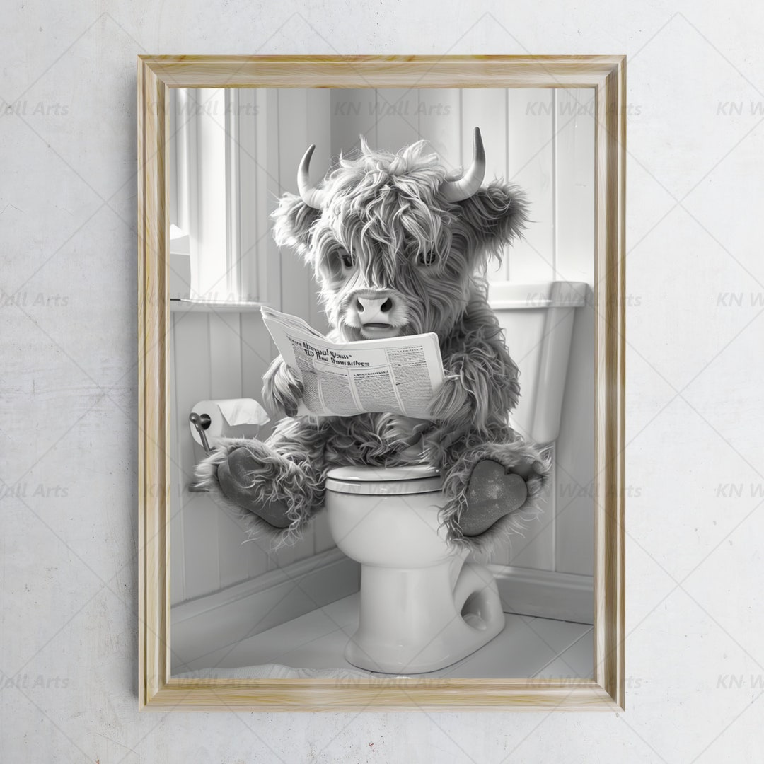 Bathroom Wall Art, Highland Cow Wall Decor, Funny Cow Baby, Animal in ...