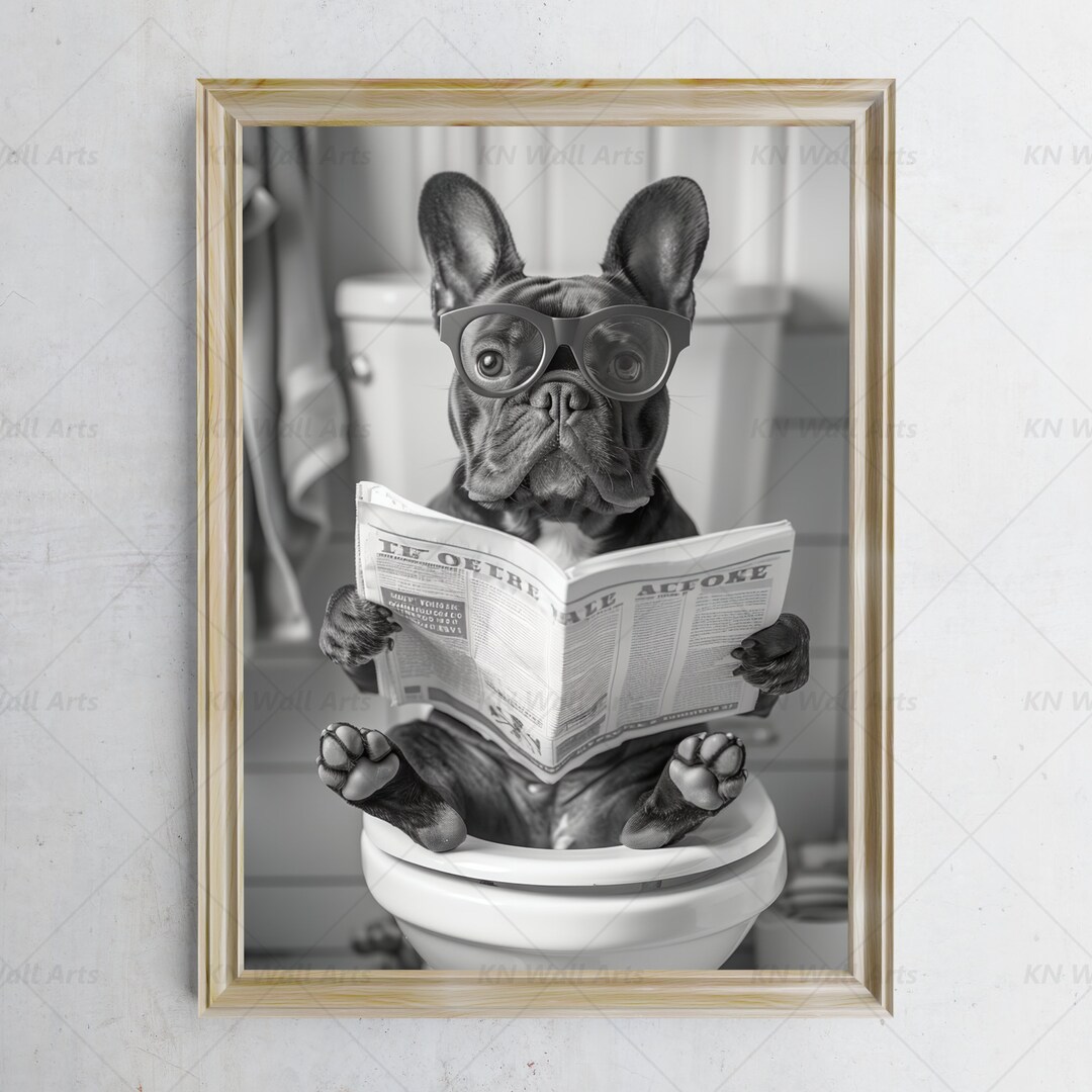 Bathroom Wall Art, Funny Dog Wall Decor, Dog in Toilet, Animal in ...