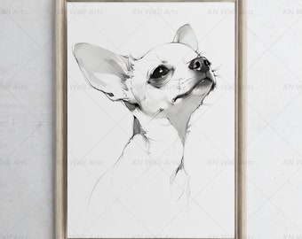 Chihuahua line drawing, one line sketch wall art. Minimal outline printable. Dog poster, Dog Lover Home Decoration, Chihuahua dog wall decor