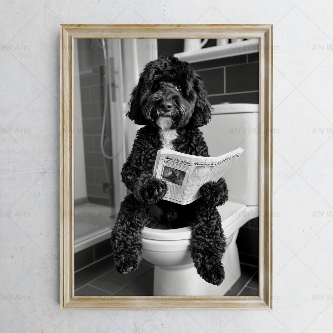 Bathroom Wall Art, Funny Dog Wall Decor, Dog in Toilet, Animal in ...