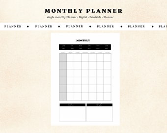 Single monthly planner, undated planner, minimalist planner, monthly planner printable 2024, academic planner, academic planner, calendar