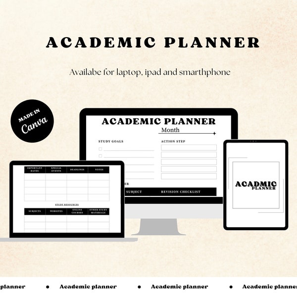 Academic planner, student planner, college planner, online planner, homework tracker, undated planner, desk planner, printable template