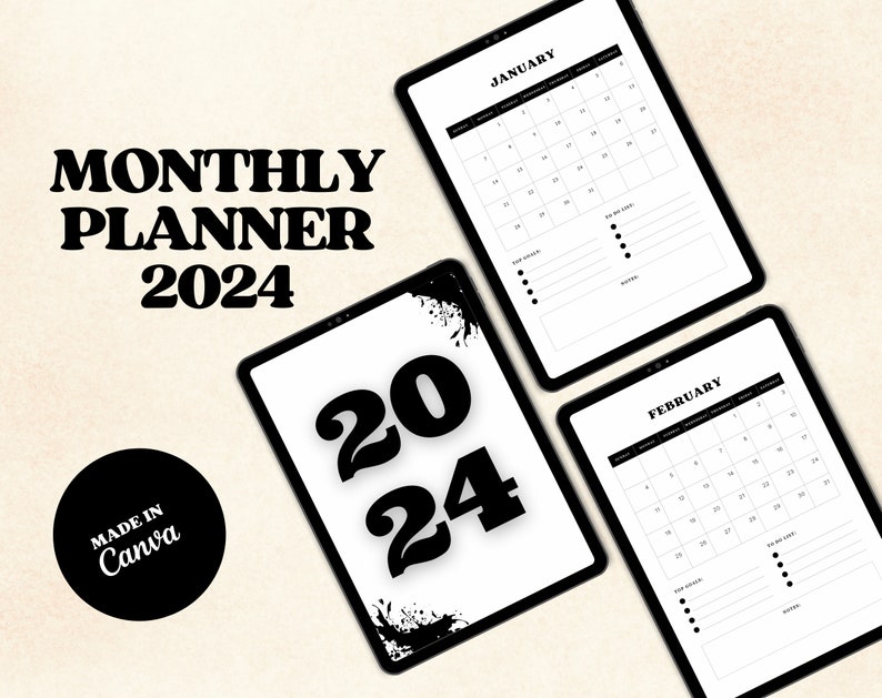 Monthly Planner 2024, Desk Calendar 2024, Year Planner, Digital Monthly