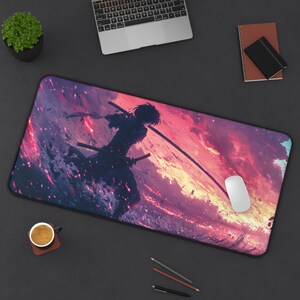 Anime Swordsman Deskmat, Purple Anime Deskmat, Anime Fighter Mousepad, Epic Anime Mousepad, Anime Desk Mat