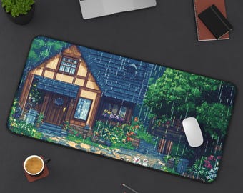 Pixelart Rainy Deskmat, Pixelart Desk Mat, Pixelart Rainy Mousepad, Pixelart Mousepad, Rainy Desk Mat