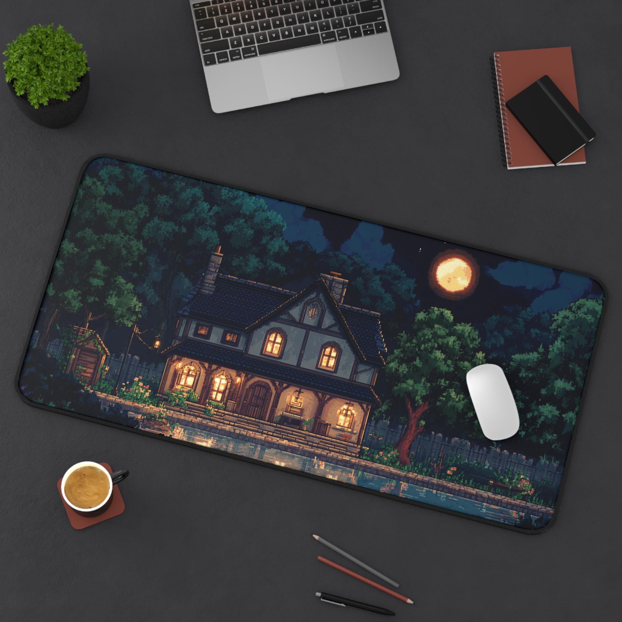 Pixelart Nighttime Mousepad, Pixelart Desk Mat, Cozy Nighttime Mousepad, Pixelart Mousepad, Cozy Pixelart Desk Mat