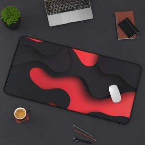 Red Black Abstract Deskmat, Red Black Desk Mat, Abstract Mousepad, Red Black Abstract Mousepad, Abstract Desk Mat