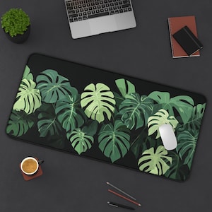 Green Monstera Deskmat, Monstera Floral Deskmat, Floral Mousepad, Green Floral Mousepad, Monstera Desk Mat