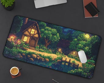 Stardew Valley Night Deskmat, Pixelart Desk Mat, Cozy Night Mousepad, Stardew Valley Mousepad, Pixelart Cozy Night Desk Mat