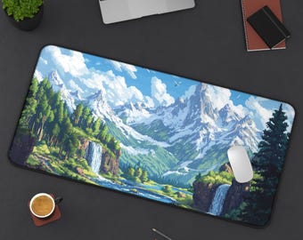 Pixelart Mountains Deskmat, Pixelart Desk Mat, Mountains Mousepad, Landscape Mousepad, Pixelart Landscape Desk Mat