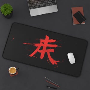 Japanese Letter Deskmat, Japanese Desk Mat, Red and Black Mousepad, Japanese Art Mousepad, Red and Black Desk Mat