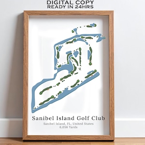 Stampa della mappa del Sanibel Island Golf Club, campi da golf della Florida stampabili, poster con mappa personalizzata, regalo per golfisti, regalo per papà, mappa del golf personalizzata