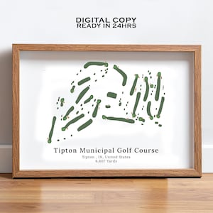 Impresión de mapa personalizado del campo de golf municipal de Tipton, cualquier mapa de campo de golf en EE. UU., mapas de campos de golf imprimibles, regalo para golfistas