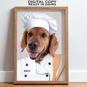 Custom Chef Portrait, Unique Chef Pet Gift, Chef Poster, Pet Chef, Gift for Chef Pet Owner, Dog Memorial, Kitchen Wall Poster