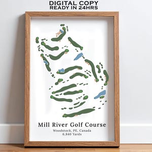 Mill River Golf Platz Karte Druck, Kanada Golfplätze, Golf Platz Karte, Golfspieler Geschenk, Geschenk für Papa, Opa Geschenk