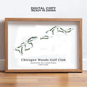 Impresión del campo de golf Chicopee Woods, mapa personalizado de campos de golf en Gainesville, ilustraciones de mapas personalizadas, póster de cualquier club de golf y de campo