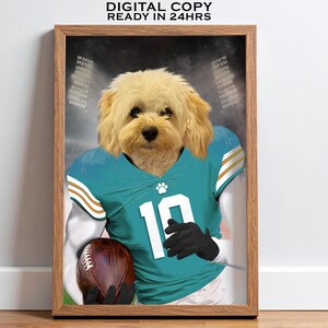 Custom Miami American Football Dog Portrait, Pet in Football Jersey, Sports Fan Room Decor, Gift for Football Player, Rugby Fan, US Football